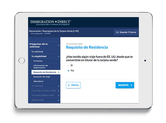 Tableta usando Immigration Direct