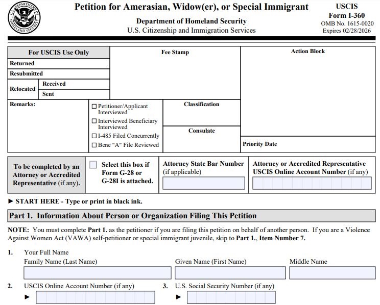 Form I-360 for Widow(er)s: Application Guide 1 form I-360 application
